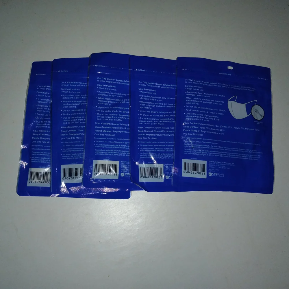 5 packs one size CVS Health Copper-Infused Face Mask - Gray